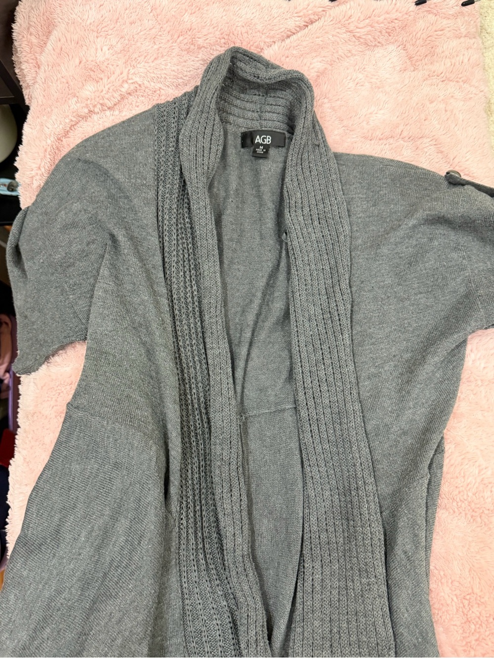 AGB Heather Gray Ribbed Open-Front Cardigan